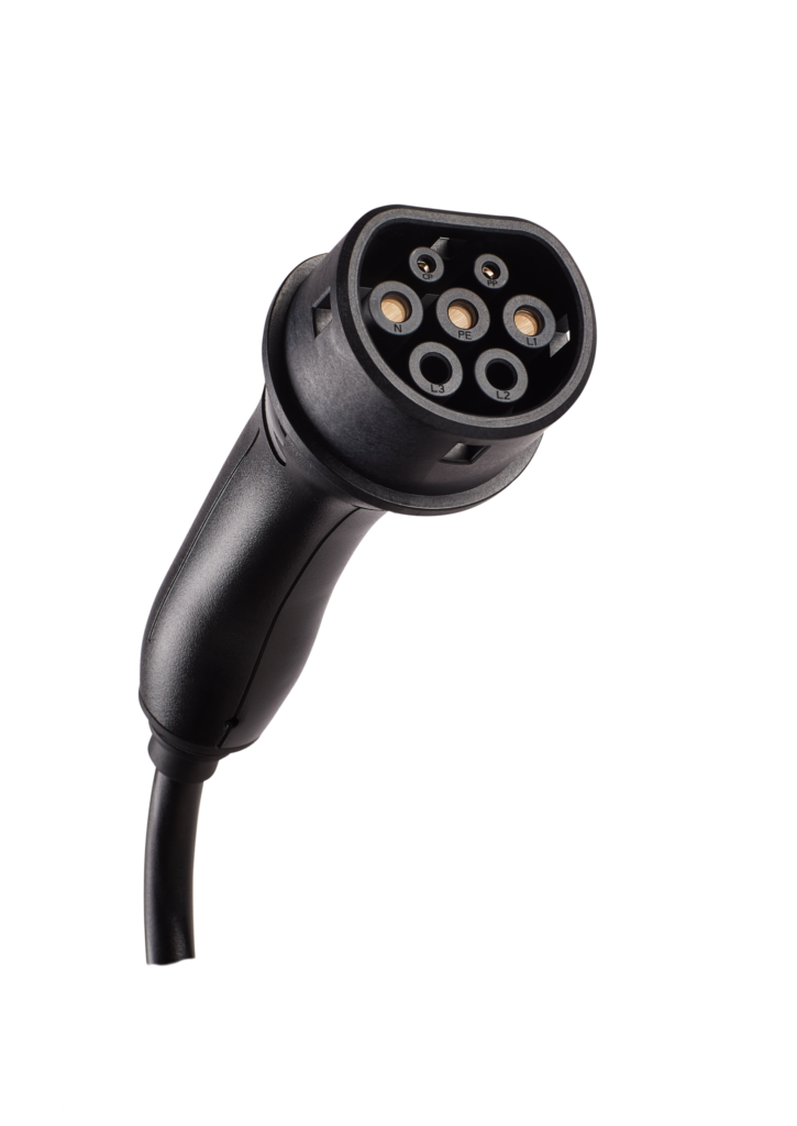 A type 2 EV charger plug