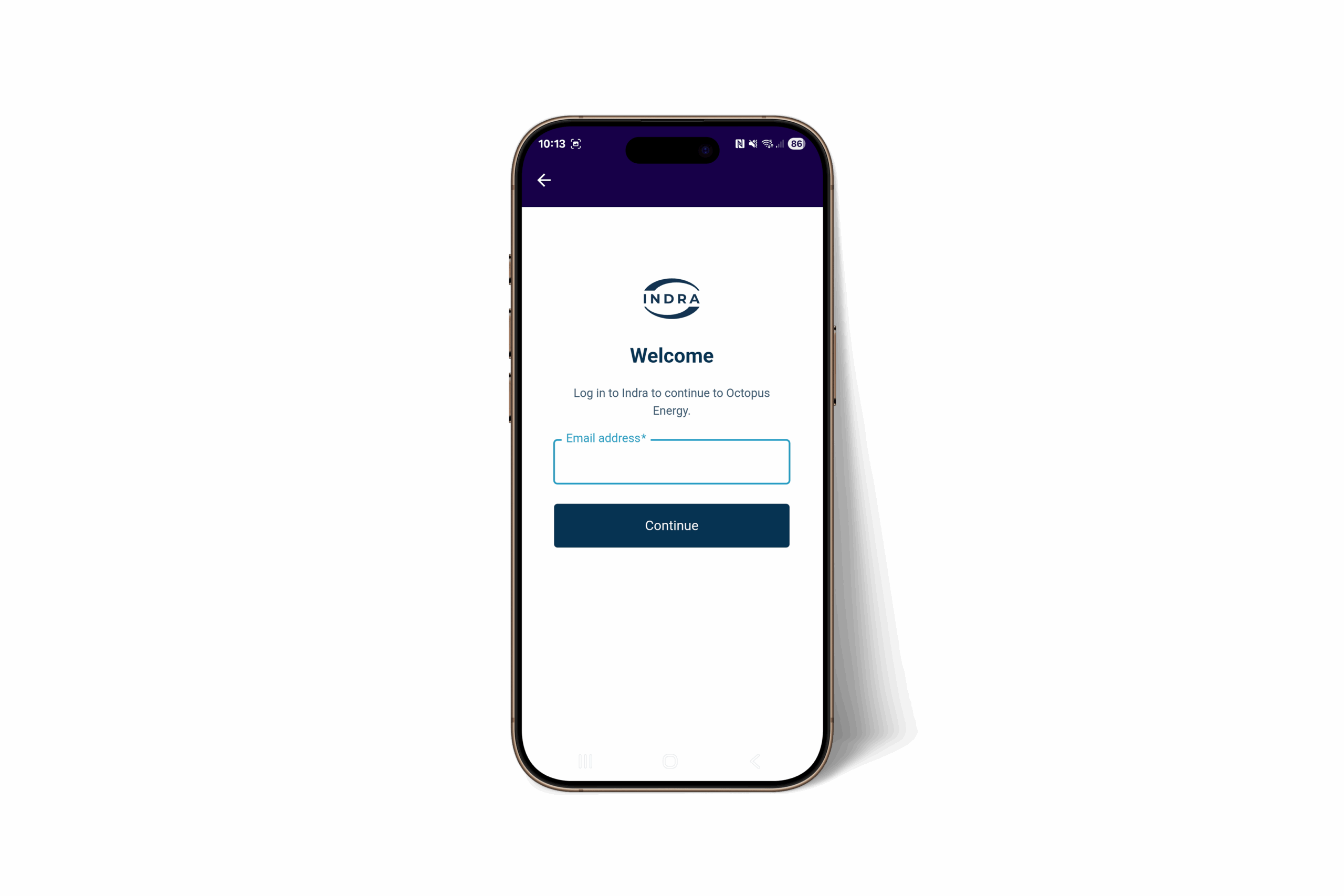 Indra app welcome screen
