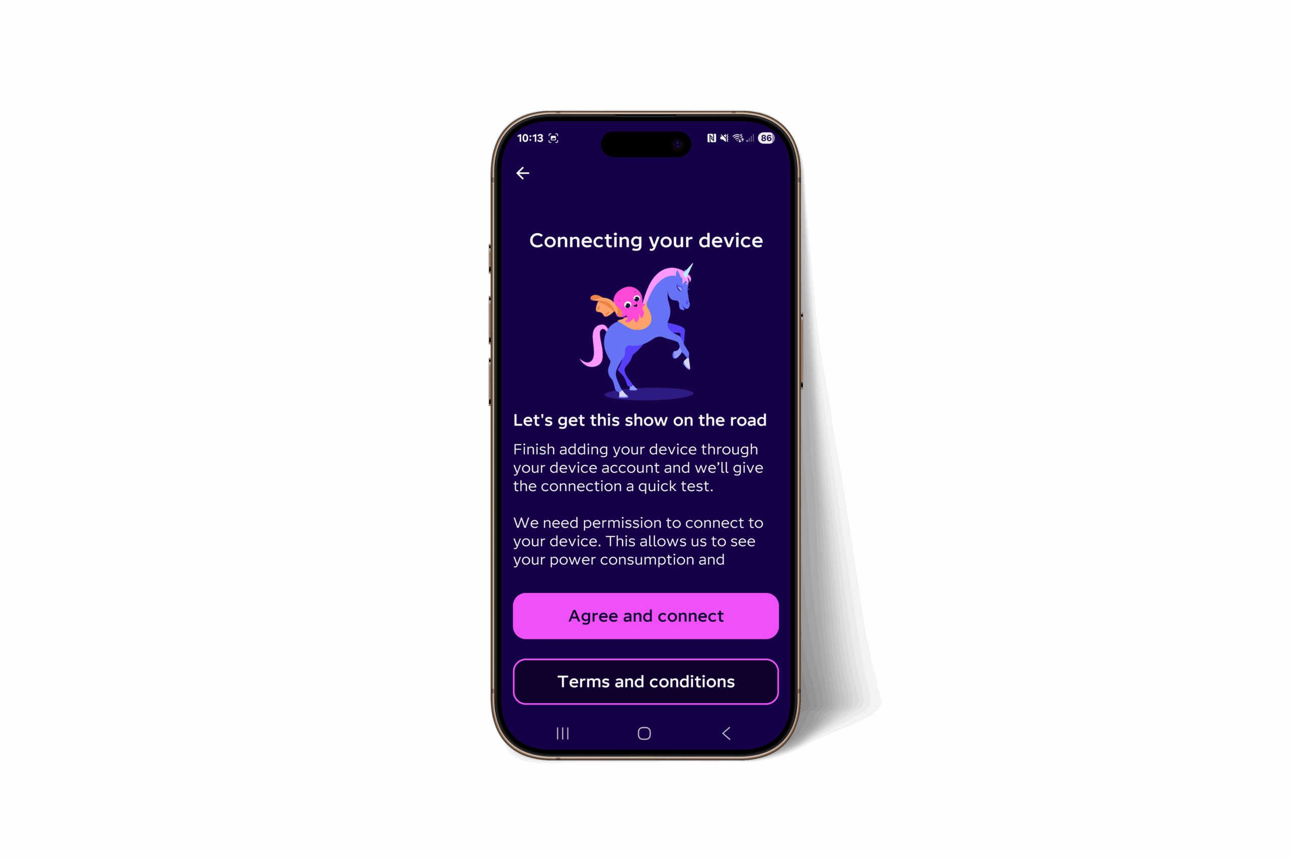 Octopus energy app with a screen to connect device