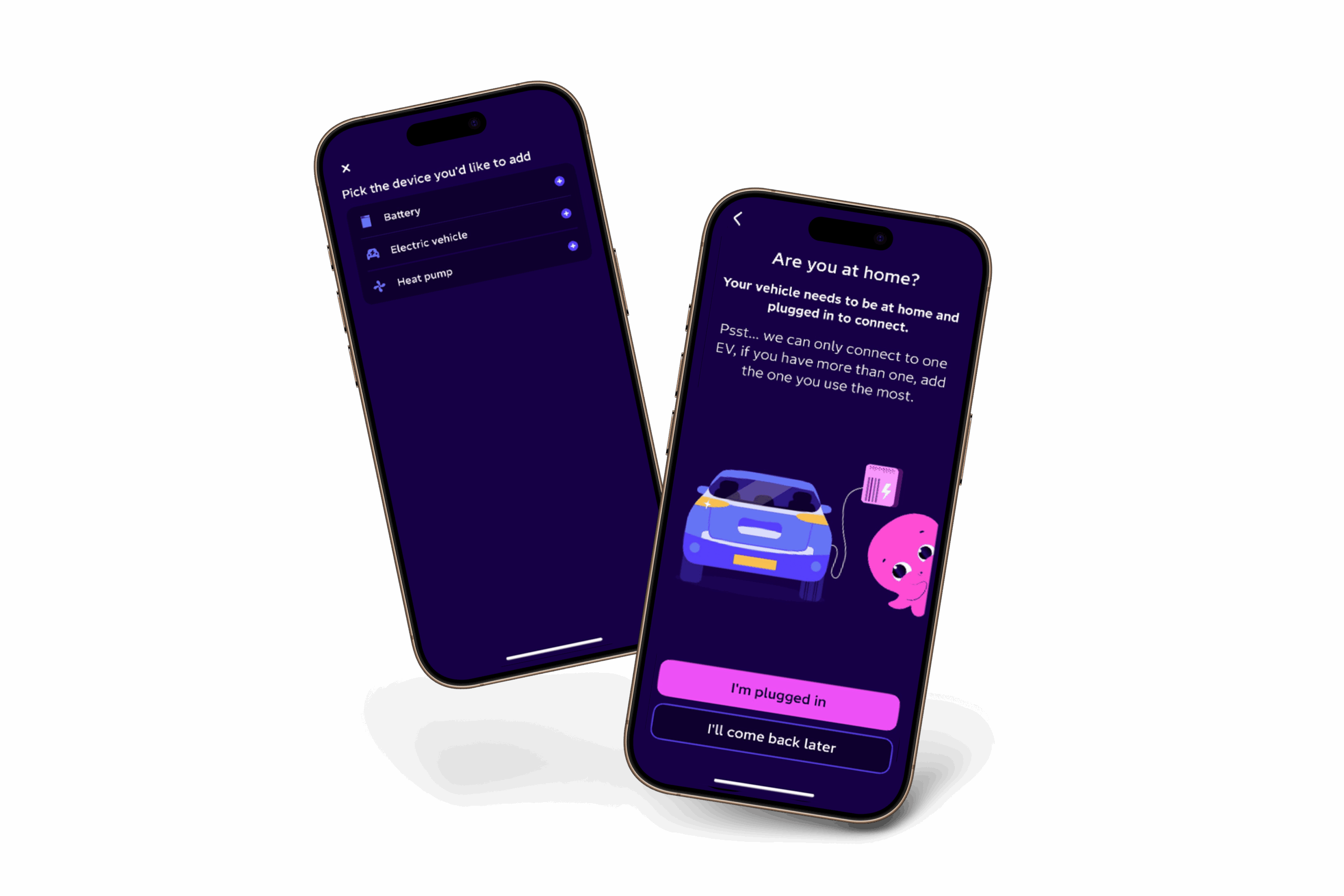 two phones with screens showing options for connecting Octopus Go