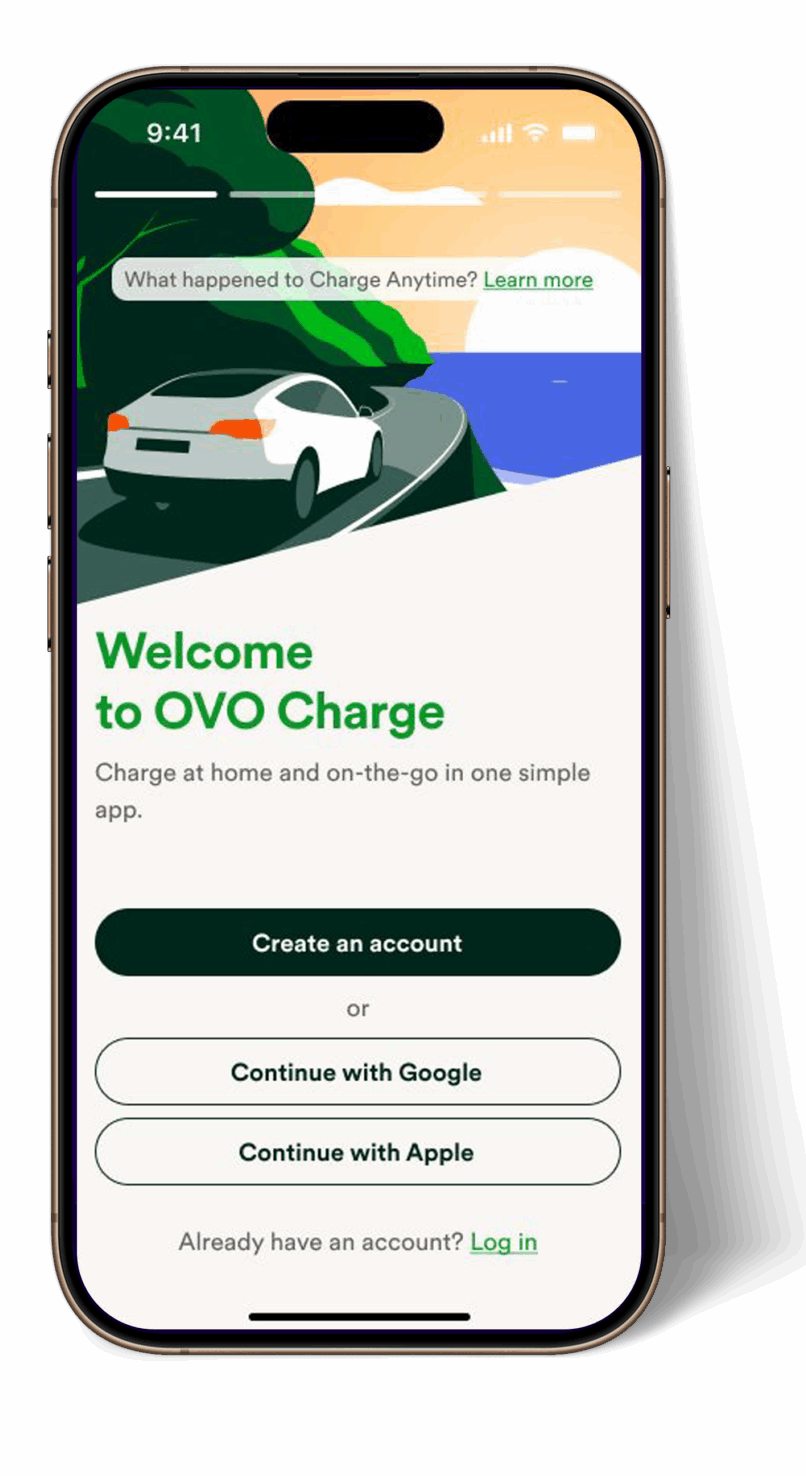 Set up an OVO account app welcome screen