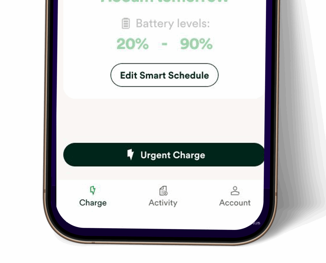 close up app screen of the urgent charge button